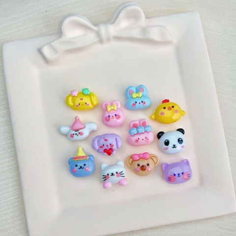 Mini Cartoon Animal Head Resin Flatback Charms Cute Panda Rabbit Bear Cat Dog For DIY Crafts Phone Case Hair Clips Decor