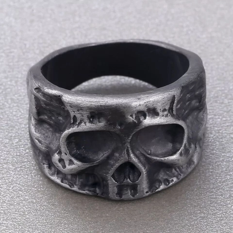 Vintage Totenkopf Ring 316L Edelstahl Distressed Textur Gothic Punk Rock Biker Schmuck Für Herren Unisex