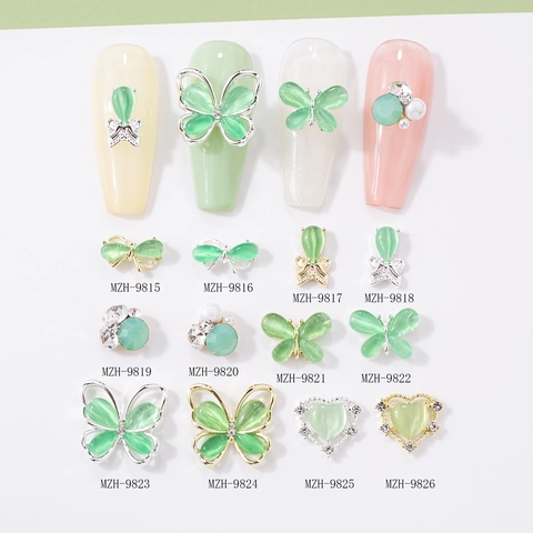 Abalorios Para Uñas 3D Aleación Piedra Ojo De Gato Mariposa Lazo Forma De Corazón Pedrería Accesorios De Decoración Manicura DIY