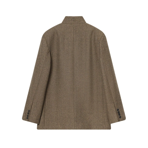 Herringbone Tweed Blazer Jacket For Women Retro Single Button Office Outwear Brown Elegant Lapel Coat