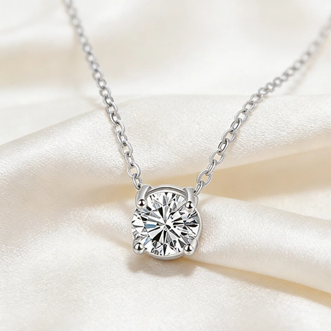 Minimalist Round Cubic Zirconia Solitaire Pendant Necklace Titanium Steel Prong Setting Cross Chain Jewelry For Women Elegant Gift