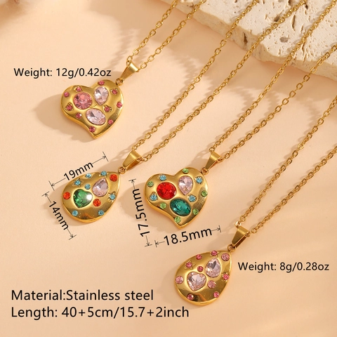 Hart Waterdruppel Hanger Ketting Verguld Roestvrij Staal Met Kleurrijke Zirkoon Strass Mode Sieraden Voor Dames
