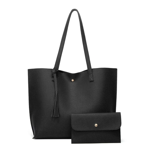 Große Damen Tote Bag Gekörntes PU Leder Handtasche Mit Quastenanhänger Mode Schultertasche Für Den Alltag Und Freizeit
