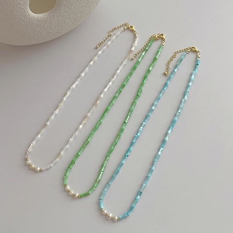 Freshwater Pearl Shell Choker Necklace Bamboo Joint Copper Jewelry Minimalist Elegant Handmade Accessories For Women