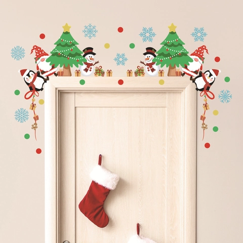 Adesivi Murali Di Natale Decalcomanie Per Cornici Di Porte Cartone Animato Babbo Natale Pupazzo Di Neve PVC Autoadesivi