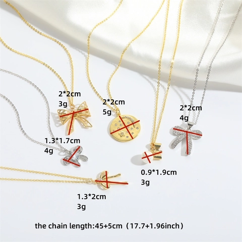 Vintage Copper Bowknot Pendant Necklace For Women Zirconia Artificial Pearl Star Moon Hip Hop Choker Fashion Jewelry Gift