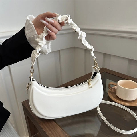 Sac Hobo Croissant Pour Femmes En Cuir PU Poignée Plissée Scrunchie Sac Bandoulière Minimaliste Avec Sangle Amovible