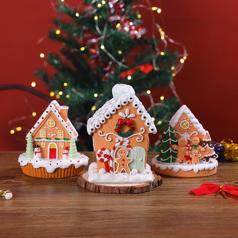 Adornos De Escritorio De Resina Casa De Jengibre Muñeco De Nieve Erizo Decoración Festiva Hogar Figuritas Mesa Navideñas