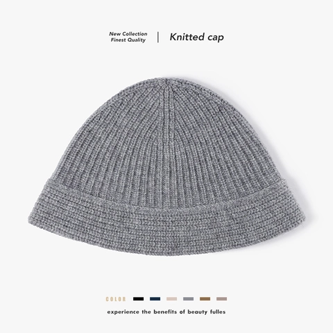 Gorro De Lana Merina Mujer Invierno Cálido Grueso De Punto Canalé Color Sólido Sombrero De Pescador Suave