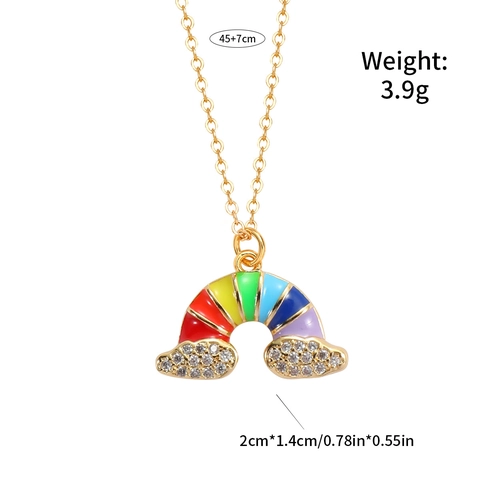 European American Copper Gold Plated Rainbow Enamel Pendant Necklace With White Zirconia For Women Party Jewelry Gift