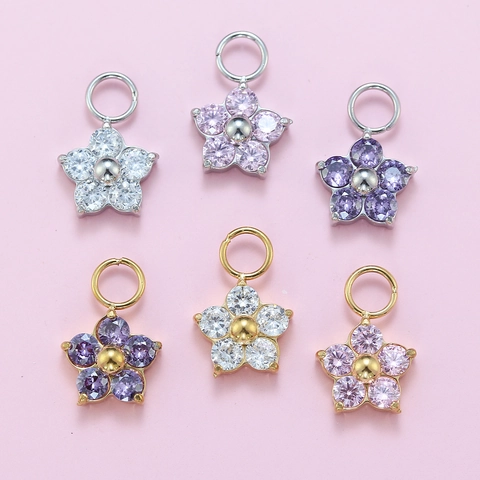 Pendenti A Fiore Di Prugna In Acciaio Inossidabile Con Zircone 3A Accessori Per Creazione Gioielli DIY Per Orecchini