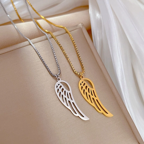 Titanium Stahl Flügel Anhänger Halskette Hohl Engel Flügel Minimalistisch Vergoldet Box Kette Für Damen
