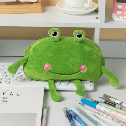 Frog Plush Pencil Case Funny Big Mouth Large Capacity Stationery Organizer Pouch Cartoon Desktop Storage Bag Green