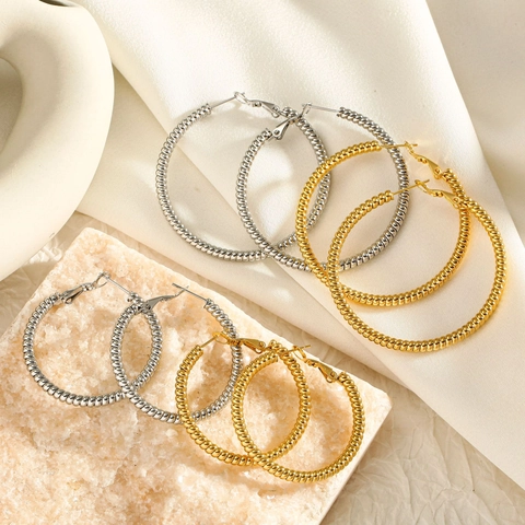 Stainless Steel Hoop Earrings Spiral Twisted Rope Design Minimalist Geometric Chic Fashion Jewelry For Women Girls