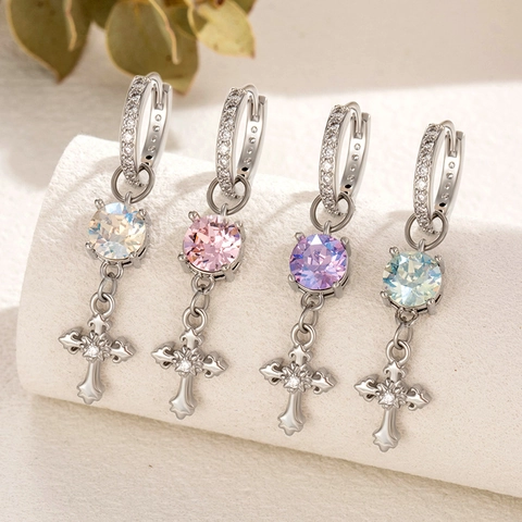 Kreuz Anhänger Huggie Creolen Rund Zirkonia Dangle Drop Ohrknorpel Piercing Schmuck Kupfer Silber Farbe Coolen Stil