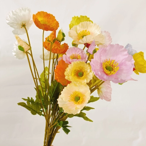 Artificial Poppy Flowers Satin Corn Poppy Stem Realistic Faux Floral For Home Wedding Decor Photography Props Vivid