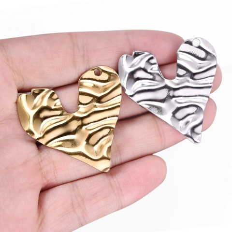 Heart Pendant Stainless Steel Irregular Crinkled Texture Hammered Surface Vintage For DIY Jewelry Making Crafting Elegant