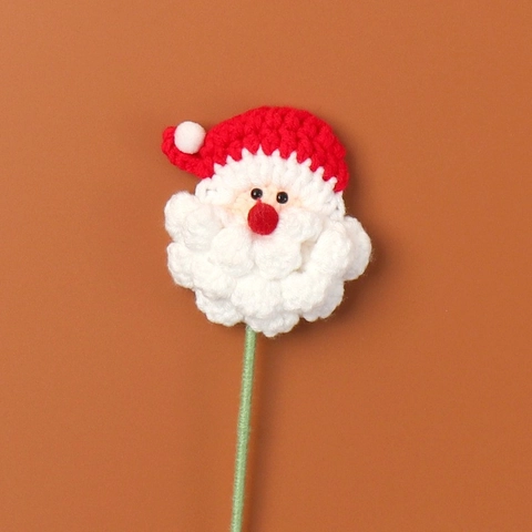 Handmade Crochet Christmas Flower Branch Knitted Santa Claus Cotton Pine Cone Poinsettia Home Decor Festive Bouquet