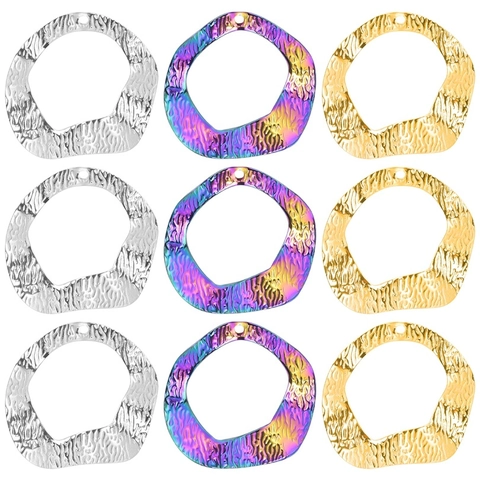 Colgante Geométrico Irregular Acero Inoxidable Textura Martillada Ondulada Accesorio Joyería DIY Amuleto Minimalista Chic Mujeres