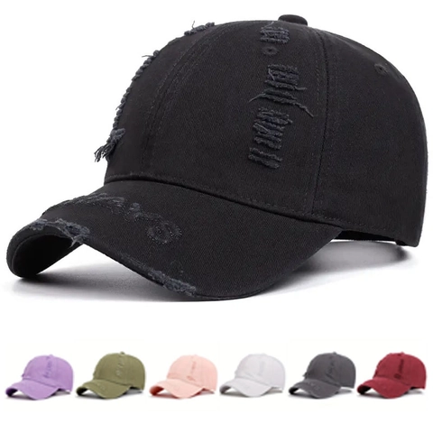 Casquette De Baseball Distressed Ripped Vintage Coton Déchiré Broderie Ajustable Streetwear Chapeau Soleil Unisexe