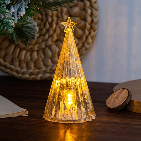 Glowing Crystal Christmas Tree LED Night Light Mini Desktop Festive Warm Lamp For Home Party Holiday Decoration Xmas Gift