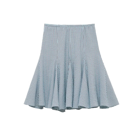 Gingham A-Line Midi Skirt Polyester Blend Elastic High Waist Flowy Plaid Streetwear Casual Skirt For Women