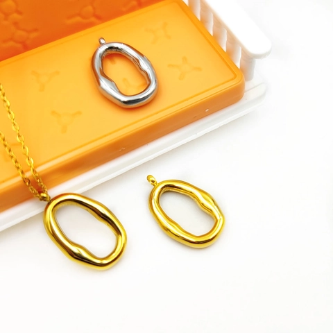 Collana Pendente Ovale Geometrico Minimalista Acciaio Inossidabile Placcato Oro Gioielli Moda Accessorio Donna