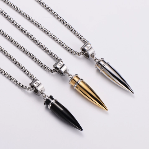 Bullet Anhänger Halskette Edelstahl Mit Straßstein Solid Hochglanz Hip Hop Mode Schmuck Für Herren