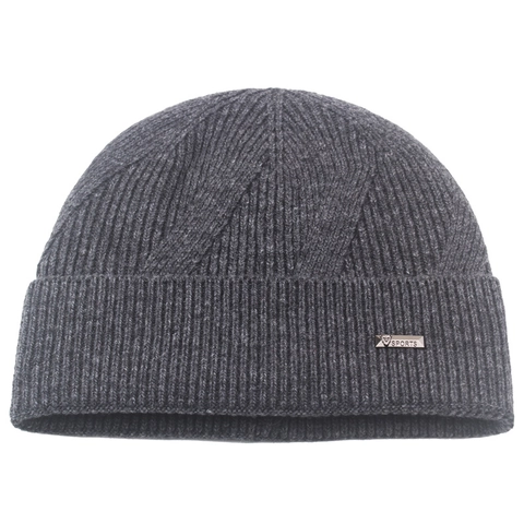 Bonnet en Tricot en Mélange de Laine Homme Hiver Chaud Coupe-vent Avec Doublure en Coton Jacquard Lignes Géométriques Sport Étiquette en Métal