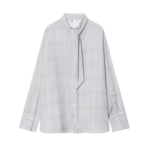 Dames Gestreepte Blouse Polyester Lange Mouwen Strikkraag Losse Casual Shirt Top Elegante Kantoorkleding