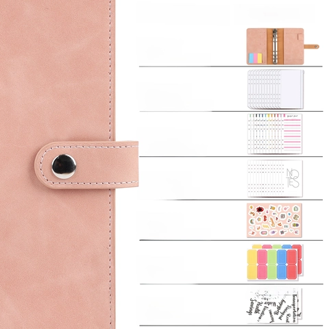 Carpeta De Presupuesto A6 Cuero PU Color Macaron Cuaderno De Hojas Sueltas Con Bolsillos Con Cremallera Y Planificador