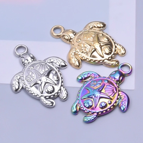 Sea Turtle Pendant Necklace Stainless Steel Ocean Shell Starfish Relief Jewelry For Women Summer Beach Accessory