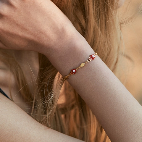 18K Gold Plated Copper Evil Eye Hamsa Hand Bracelet For Women Enamel Daisy Adjustable Ethnic Bohemian Bracelet Jewelry