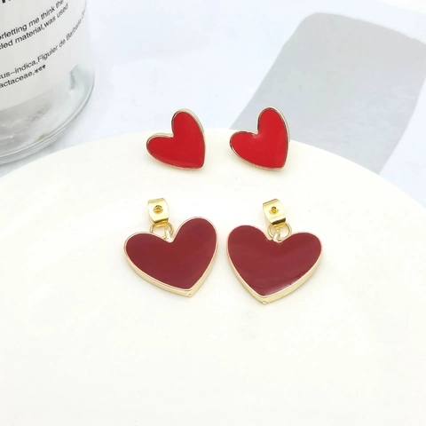Elegant Double Layered Heart Stud Earrings With 925 Sterling Silver Earring Post Alloy Oil Drip Contrast Color Jewelry