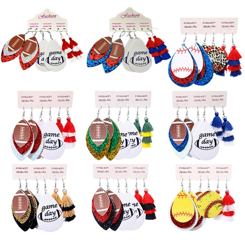 Kunstleder Ohrringe Mehrlagig Pailletten Quaste Sport Spieltag Baseball Football Fan Ausrüstung Schmuck Für Frauen