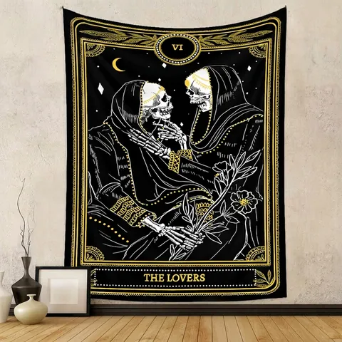 Tapisserie Murale Carte De Tarot Tissu Polyester Gothique Squelette Mystère Bohème Art Décor Pour Chambre Salon Fond