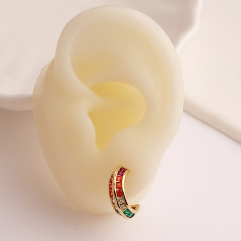 C Shaped Hoop Earrings Colorful Cubic Zirconia Micro Paved Rainbow Brass Jewelry For Women Fashion Niche Design