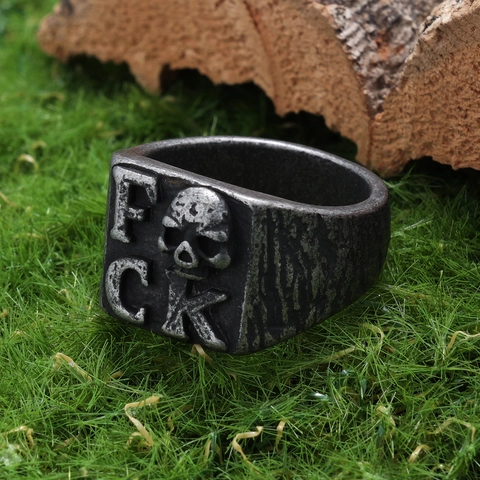 Anillo Calavera Acero Inoxidable Punk Gótico Letra FCK Vintage Desgastado Biker Rock Joyería Para Hombres Mujeres