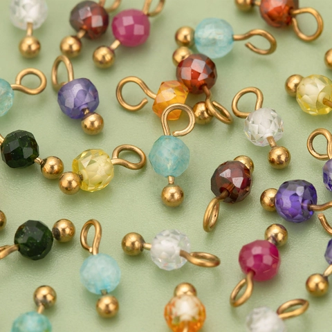 Faceted Round Bead Dangle Charms Stainless Steel Small Gemstone Pendants For DIY Jewelry Making Earrings Necklace Accessories