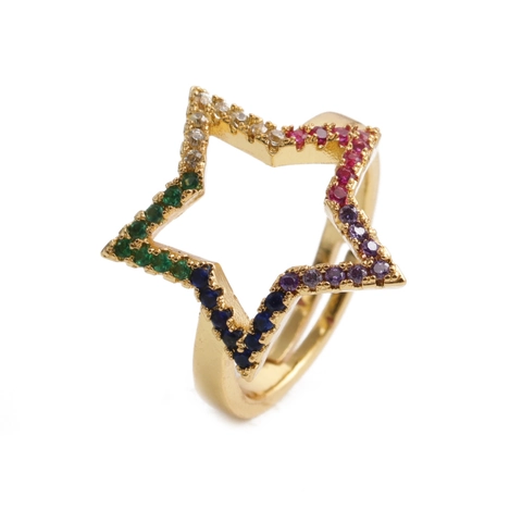 Star Pattern Open Ring Copper Micro Pave Zircon Enamel Colorful Adjustable Square Face Signet Jewelry For Women