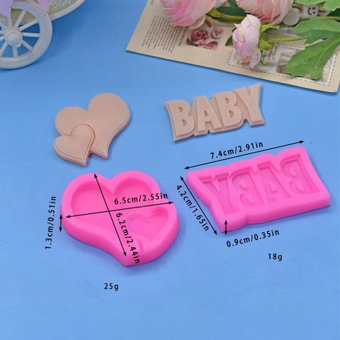 Stampo In Silicone Forma Di Cuore Lettera Baby Per Cottura DIY Cioccolato Mousse Sapone Artigianato Rosa