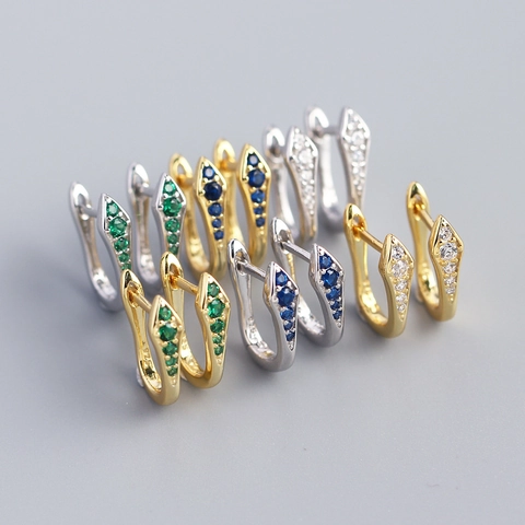 925 Sterling Silver Huggie Hoop Earrings With Colorful Zircon U-Shape Geometric Fashion Jewelry For Women