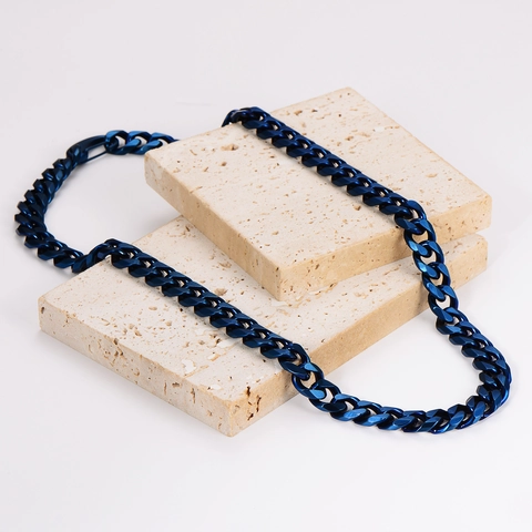 Collana A Catena Cubana Da Uomo In Acciaio Inossidabile Blu Galvanizzato Gioielli Hip Hop Punk Con Chiusura A Moschettone