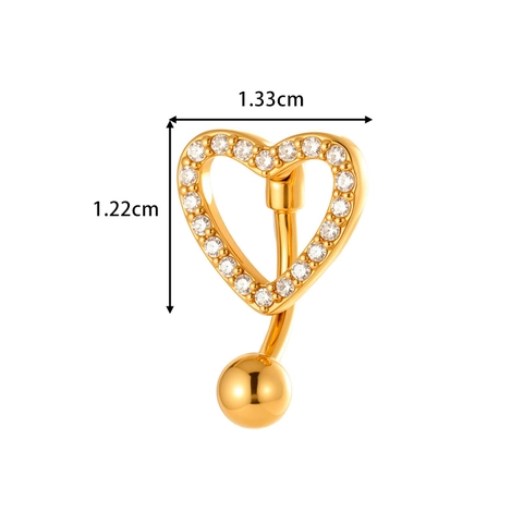 Heart Shaped Rotatable Belly Ring Stainless Steel Micro Pave Zircon Hollow Umbilical Piercing Body Jewelry For Women