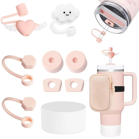 Siliconen Waterfles Accessoires Set Met Rietje Afdekking Morsbestendige Stopper Bekerhoes En Kleine Opbergtas