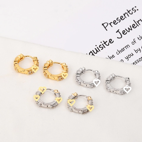 Pendientes De Aro Y Anillo Geométricos De Cobre Circonita Corazón Minimalista Chapado En Oro Plata Joyas Mujer