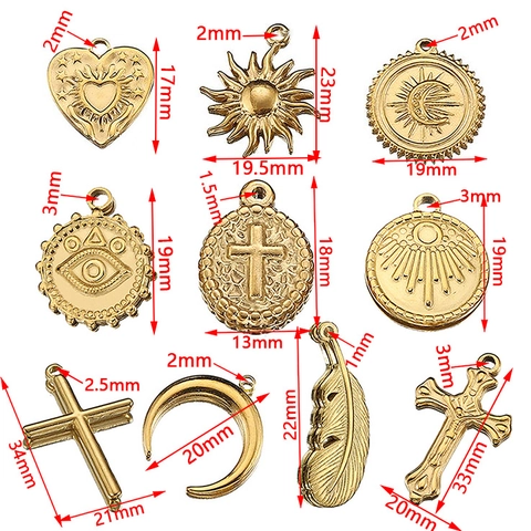 Ciondolo Per Gioielli Fai Da Te In Acciaio Inossidabile Vintage Sole Luna Croce Cuore Malocchio Piuma Ciondoli Per Collane Orecchini