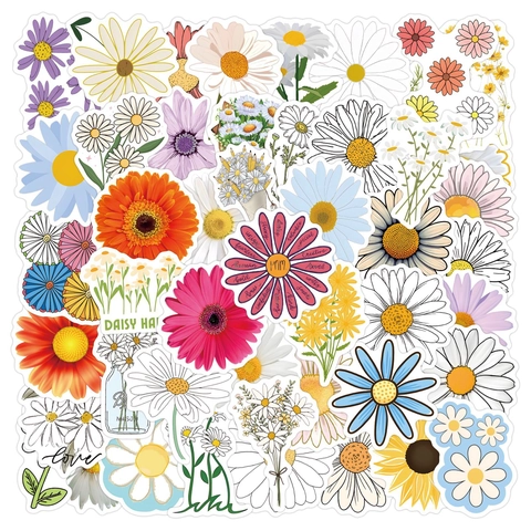 Pegatinas De Flores Margaritas Impermeables Calcomanías PVC Para Botella De Agua Portátil Casco Reutilizables Graffiti Floral