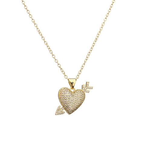Elegante Collana Con Pendente A Cuore In Rame Placcato Oro Con Micro Pavé Di Zirconi Ali Di Angelo Catenina Per Donna
