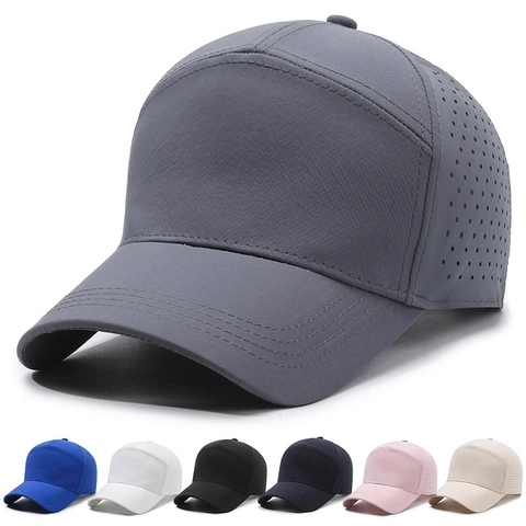Quick Dry Polyester Baseball Cap Laser Cut Breathable Holes Sun Protection Outdoor Sport Unisex Adjustable Hat